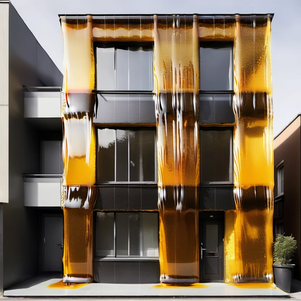 a house facade covered in honey<lora:HoneyXL:1>