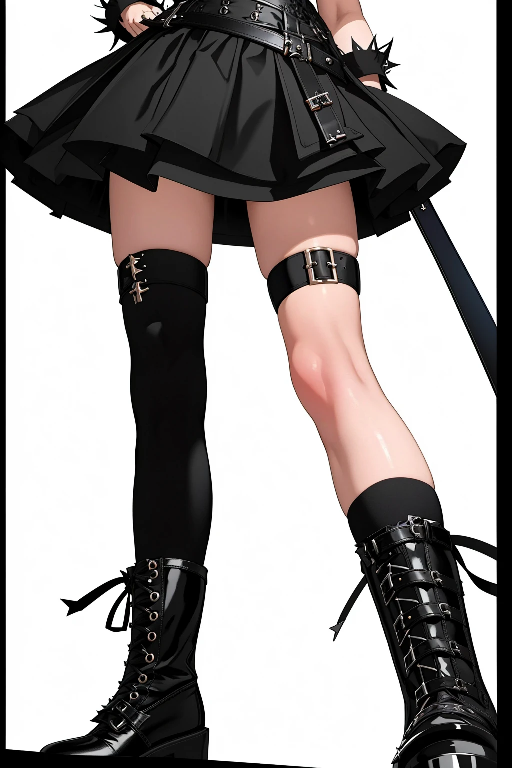 ((Masterpiece, best quality)), edgQuality,
edgpskirt, a woman in a black dress and knee high boots ,wearing edgpskirt,punk skirt
 <lora:edgPunkSkirt:1>
