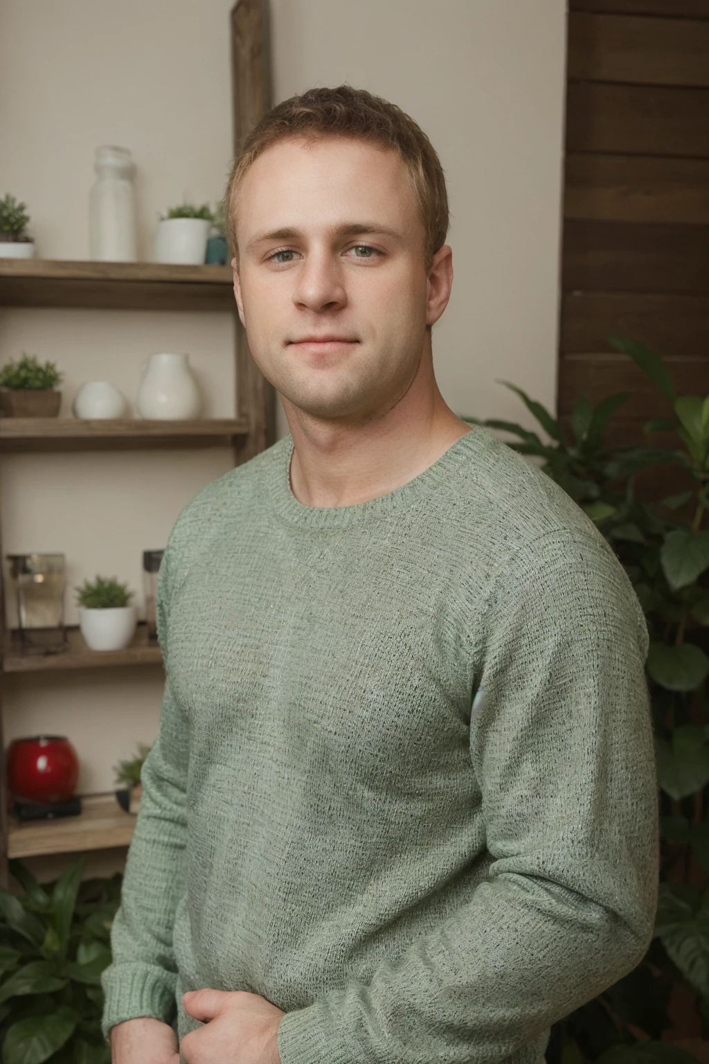 professional portrait photo of man sc_abe wearing green sweater <lora:SC_Abe-07:1>