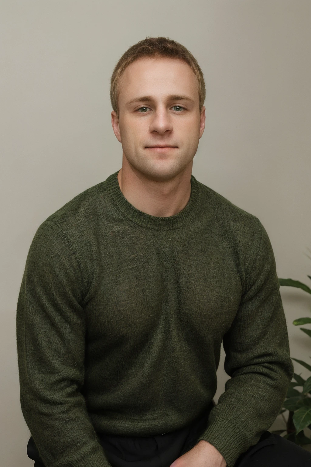 professional portrait photo of man sc_abe wearing green sweater <lora:SC_Abe-07:1>