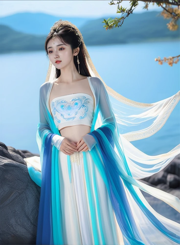 best quality, masterpiece, HD, Ultra realistic, CG, 8K, 32K, ray tracing, light, masterpiece,32k,extremely detailed CG unity 8k wallpaper, best quality, vibrant colors, break, china goddess, see-through,1girl,lying,on stomach,prone bone, full body, long hair, black hair, Long Sleeve womens cape cardigan, see through clothes, small breasts, off shoulder,soire, wedding shawl,transparent shawl, (crying, tear on face) <lora:sdxl_chinagoddess:0.65>