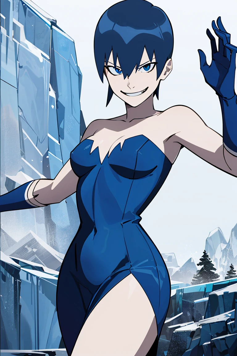 ((masterpiece,best quality)), absurdres,
<lora:Killer_Frost_JLU:0.5>, Killer_Frost_JLU, 1girl, blue dress, blue hair, beautiful face,
solo, smiling, smug, looking at viewer, cowboy shot,
ice background, cinematic composition, dynamic pose,