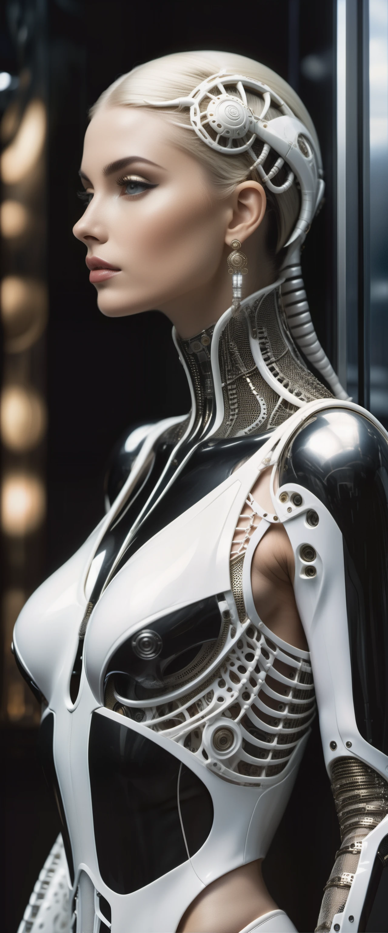 (Full body), (best high quality:1.2), obra de arte, 8k, extremely detailed, (High detail:1.2), ((perfect anatomy in hands)), A busty female robot,