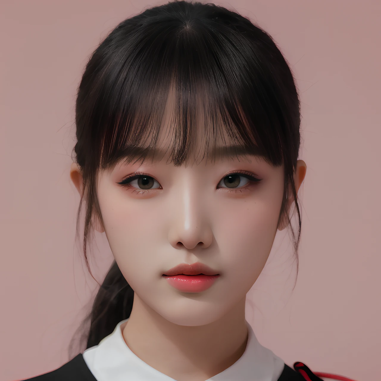 pink background, hyper realistic lifelike texture dramatic lighting unreal engine trending on art station, award winning photo, nikon RAW photo,8 k, Fujifilm XT3,masterpiece, best quality, realistic, photorealistic, ultra detailed, extremely detailed face, solo,1girl, standing, fashionable and trendy atmosphere, high-end makeup products, and a stylish expression on her face, close up, pink t-shirt, closed mouth, closed lips,