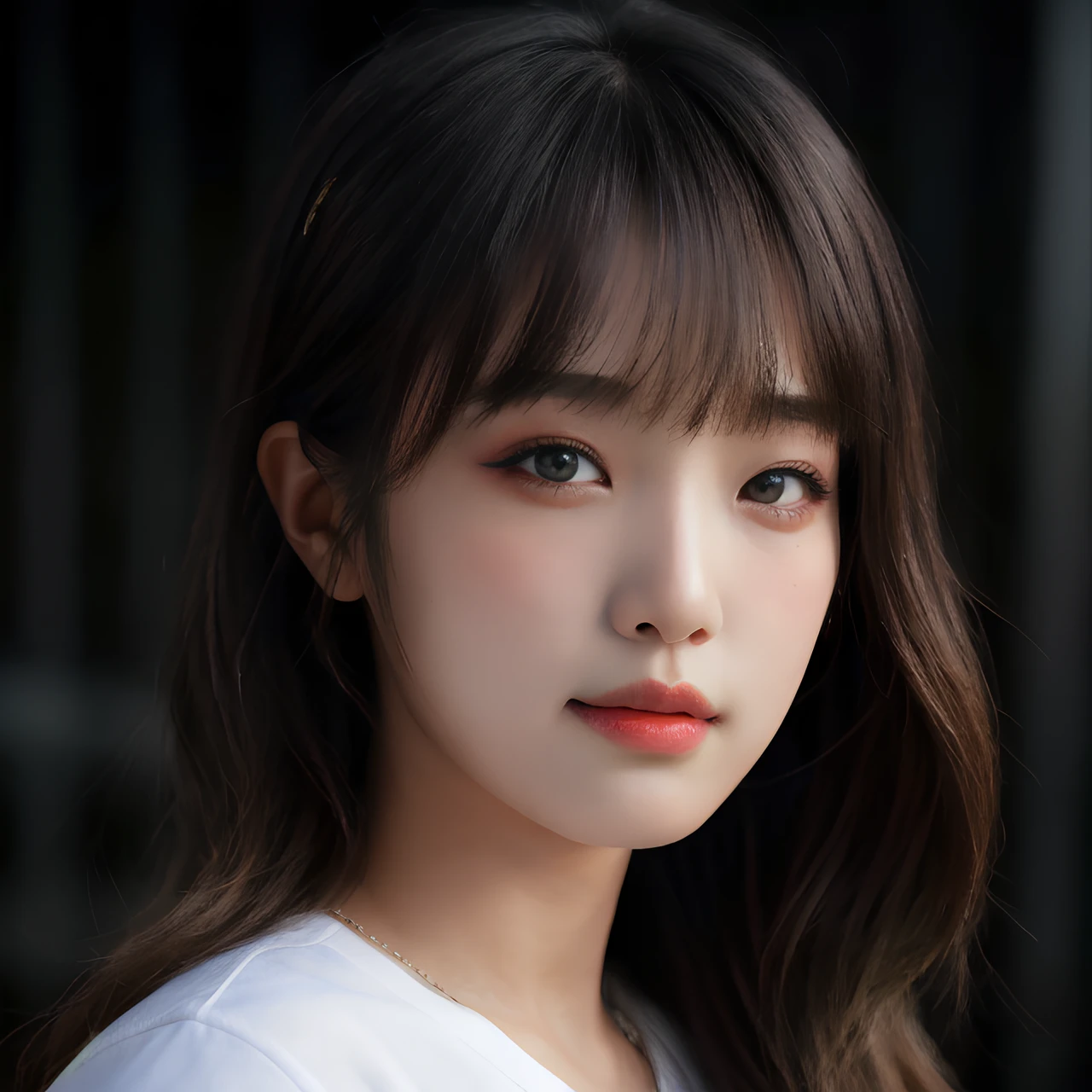hyper realistic lifelike texture dramatic lighting unreal engine trending on art station, award winning photo, nikon RAW photo,8 k, Fujifilm XT3,masterpiece, best quality, realistic, photorealistic, ultra detailed, extremely detailed face, solo,1girl, standing, fashionable and trendy atmosphere, high-end makeup products, and a stylish expression on her face, close up, t-shirt