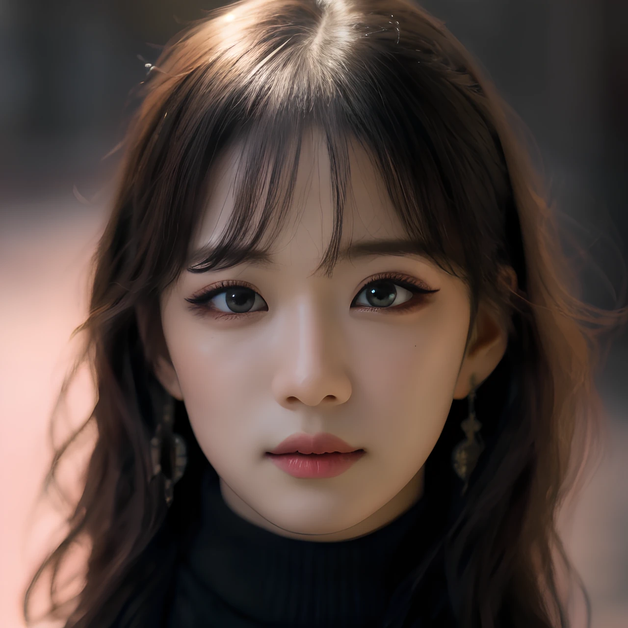 pink background, hyper realistic lifelike texture dramatic lighting unreal engine trending on art station, award winning photo, nikon RAW photo,8 k, Fujifilm XT3,masterpiece, best quality, realistic, photorealistic, ultra detailed, extremely detailed face, solo,1girl, standing, fashionable and trendy atmosphere, high-end makeup products, and a stylish expression on her face, close up, t-shirt, beautiful detailed girl, extremely detailed eyes and face, beautiful detailed nose, beautiful detailed eyes, cinematic lighting, city lights at night, perfect anatomy