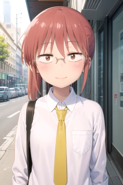 (((pixel-perfect, detail-perfect, photo-perfect))), solo, 1girl, <lora:kobayashi-maidragon:0.8>, kobayashi, white shirt, yellow necktie, looking at viewer, smile