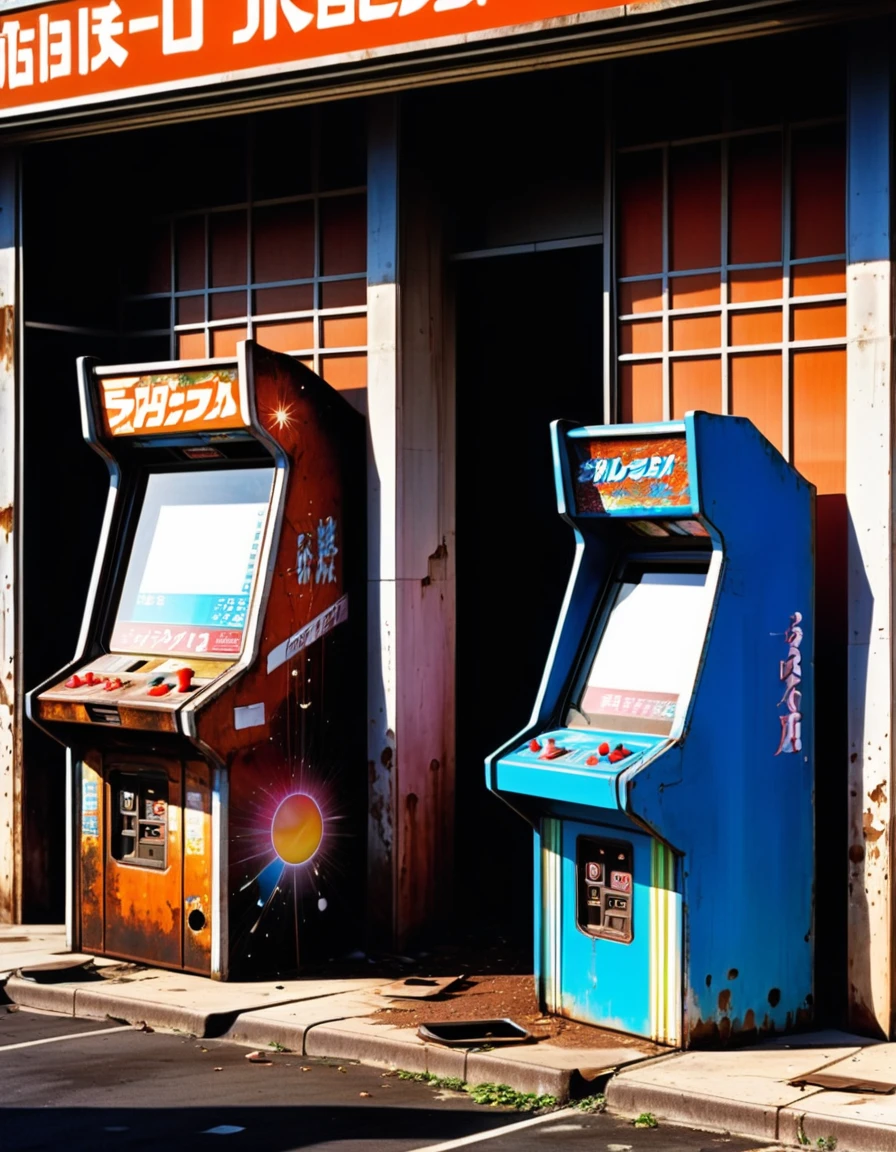 In a silent, (rusted forgotten storefront:1.3), a dusty SEGA Astro City sit-at japanese arcade cabinet stands abandoned and powered off, its once vibrant screen now dark, an echo of countless joyful memories and pixelated battles
<lora:xl_urushihara_satoshi_v16:1> urushisato