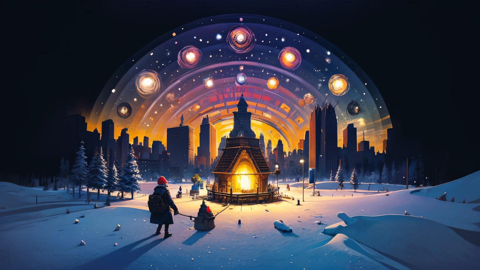 (Circle:1.3), <lora:CircleArt_Sora:0.9>, (style of Jacek Yerka:1.3)
(masterpiece, best quality:1.5), 
Shrug, city of -material-, Winter, \yuriko(Kakegurui)