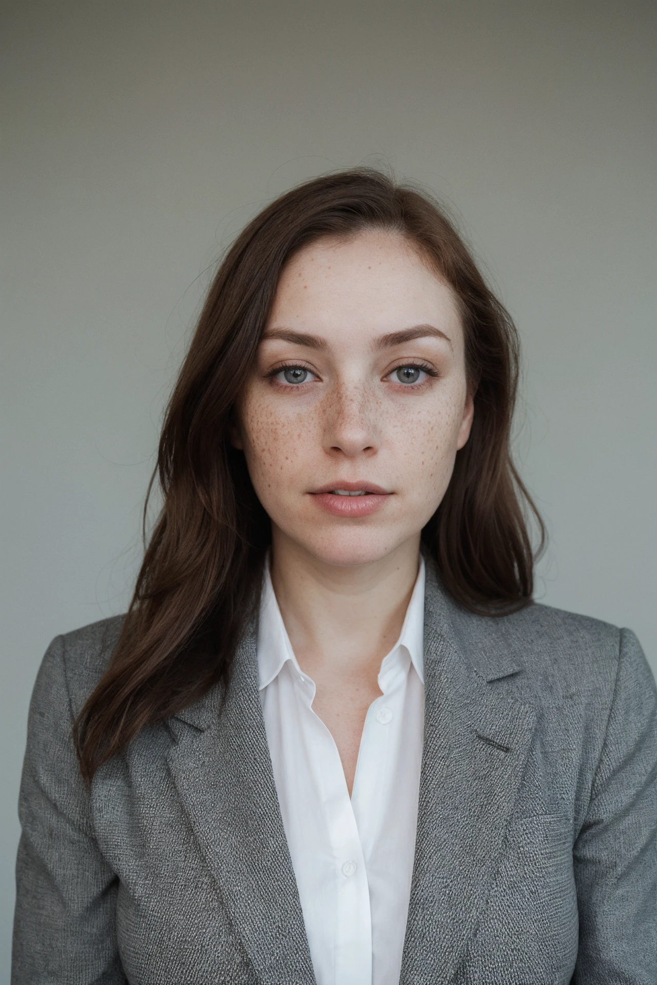 wide-shot, a woman, (freckles:0.9), depth of field, business woman