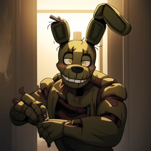<lora:fnaf springtrap-05:1> horror (theme), detailed background, springtrap, masterpiece, best quality