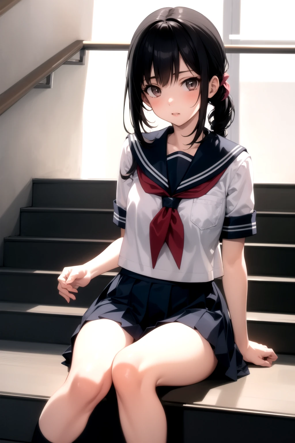 <lora:school_stairs_v0.5:1>
school stairs, 1girl, school uniform, sitting on stairs, serafuku,, masterpiece, best quality, highly detailed