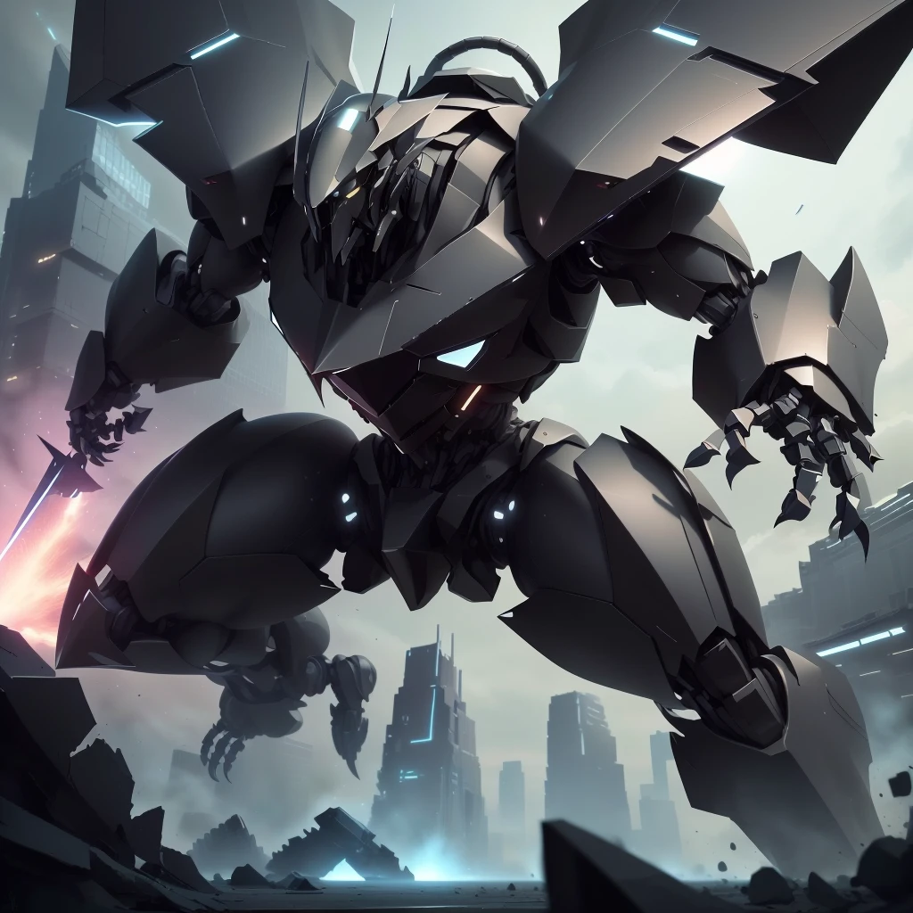 <lora:StealthTech-20:1>, stealthtech ,scifi ,cutting edge , sleek angular ,
battle mech , destruction,