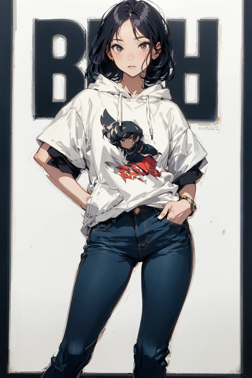 absurdres, highres, ultra detailed, (girl:1.3), simple background, poster design
BREAK
, casual style, jeans, t-shirts, sneakers, hoodies, simple accessories, comfortable clothing
BREAK
, Create a sharp, graphic image using stencil art techniques, with crisp lines, bold shapes, and a sense of urban culture.