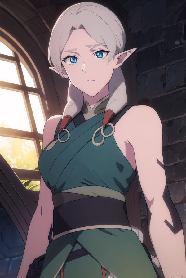 fymryn, <lora:fymrynv2-lora-nochekaiser:1>,
fymryn, blue eyes, grey hair, pointy ears, braid, hair braid, elf,
BREAK bare shoulders, sleeveless, pants, sash, toeless legwear, green dress,
BREAK looking at viewer,
BREAK outdoors,
BREAK <lyco:GoodHands-beta2:1>, (masterpiece:1.2), best quality, high resolution, unity 8k wallpaper, (illustration:0.8), (beautiful detailed eyes:1.6), extremely detailed face, perfect lighting, extremely detailed CG, (perfect hands, perfect anatomy),