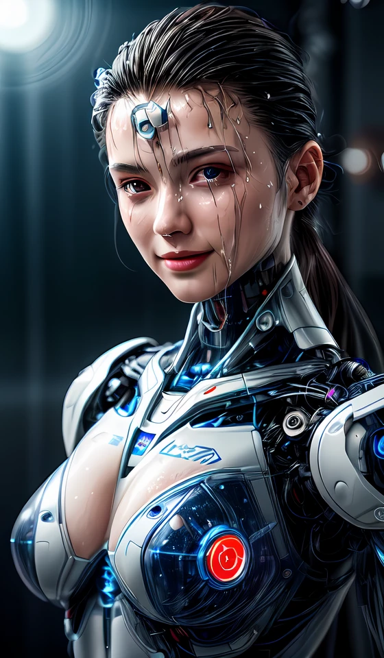Portrait photo of Pig transparent camo worn mech suit, ((light bokeh)), intricate, translucent) liquid water,portrait512 Cyborg512 Tay512, electronics, motors, wires, buttons, lcd <lora:add_detail:2>