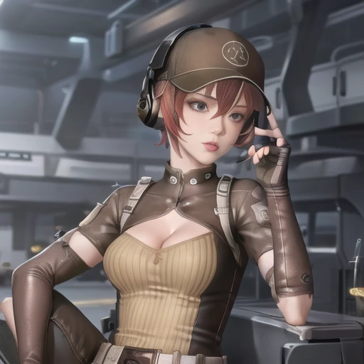 Moze, short brown hair,yellow eyes ,cheek facepaint ,lips, upper body, sitting,
MoMil, soldier helmet , black crop top, dog_tags, crop top overhang, unerboob,
in giant mech,
(insanely detailed, beautiful detailed face, masterpiece, best quality)
<lora:Moze-10v3:0.7>