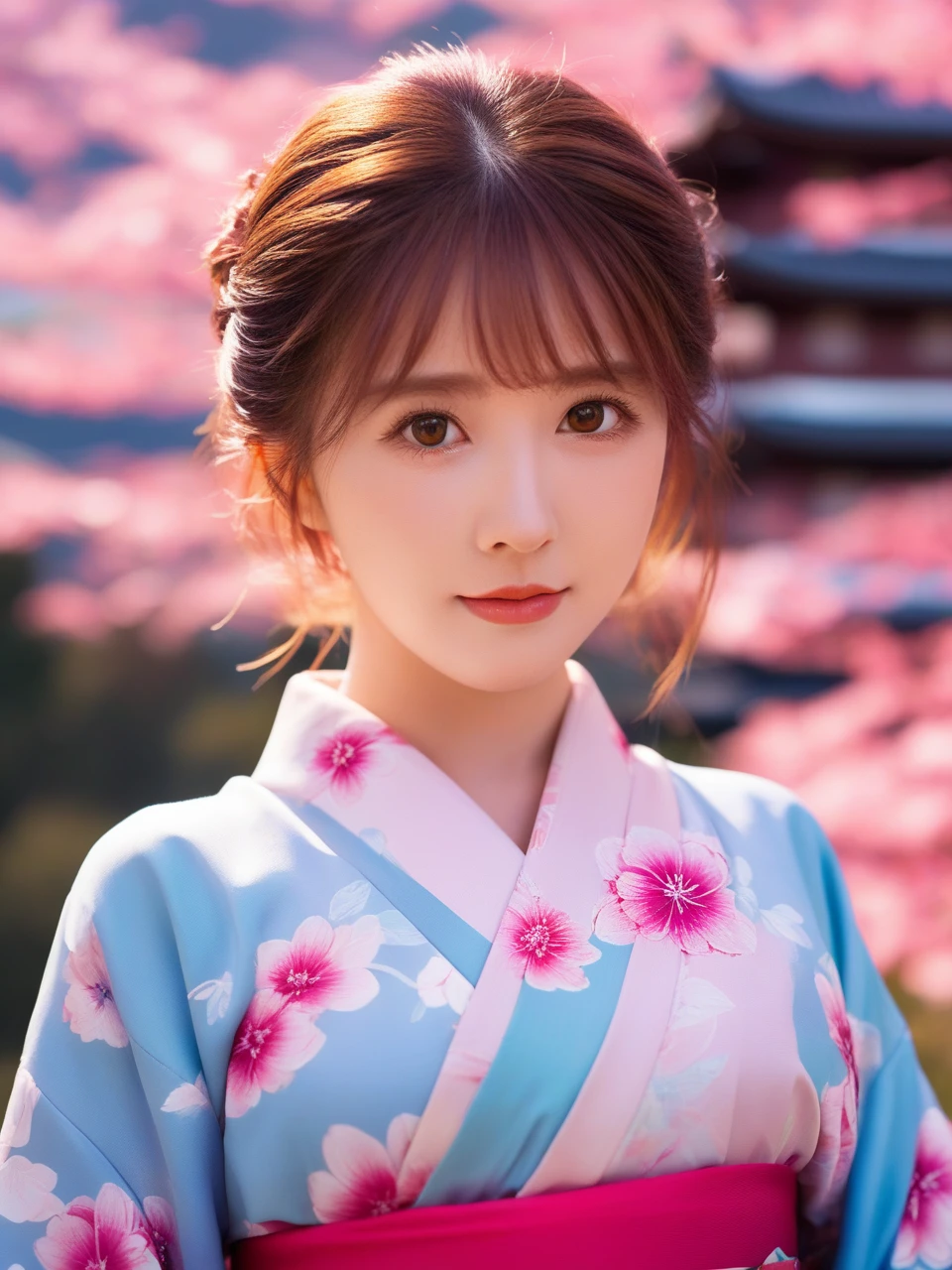 anime artwork Cinematic Lighting,available light,incredibly absurdres,
1girl,(blush:1.3),
<lora:ssyy_SDXL_2_reg_:1>,ssyy,
eyes_focus,sunlight,rosy clouds,skirt_lift,gohei,
<lora:DetailedEyes_V3:0.6>,portrait,print_kimono,looking_at_viewer,close-up,the background is mount fuji and kyoto cityscape, . anime style, key visual, vibrant, studio anime, highly detailed