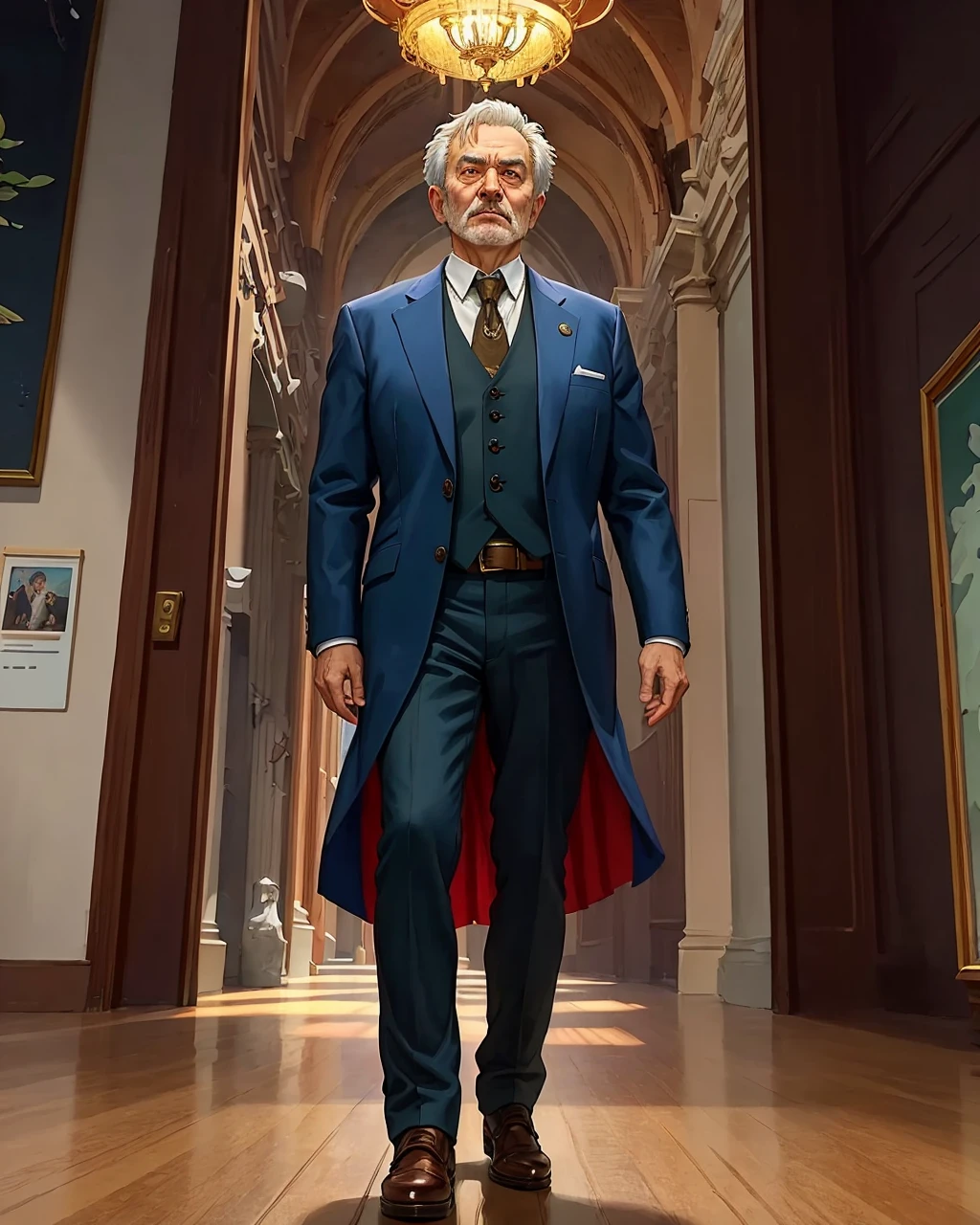 best quality,masterpiece,highly detailed,ultra-detailed,,
old man suit, (full body:0.7), collared shirt,
Art Museum - grand and imposing, with stunning exhibits and ornate architecture.