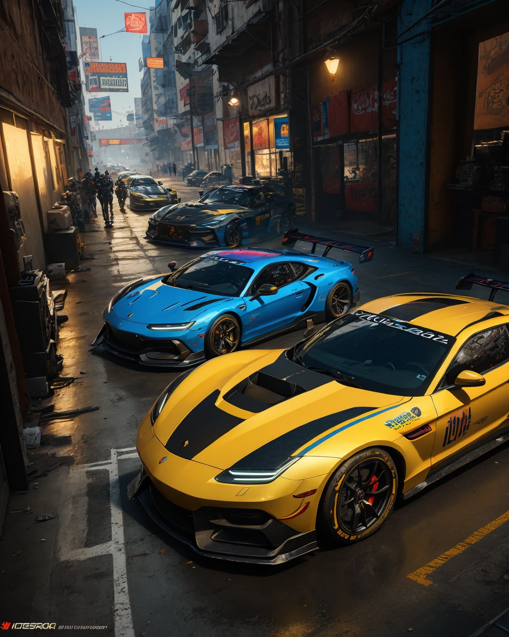 best quality,masterpiece,highly detailed,ultra-detailed, 
sports car racing on 
cyberpunk 2077,