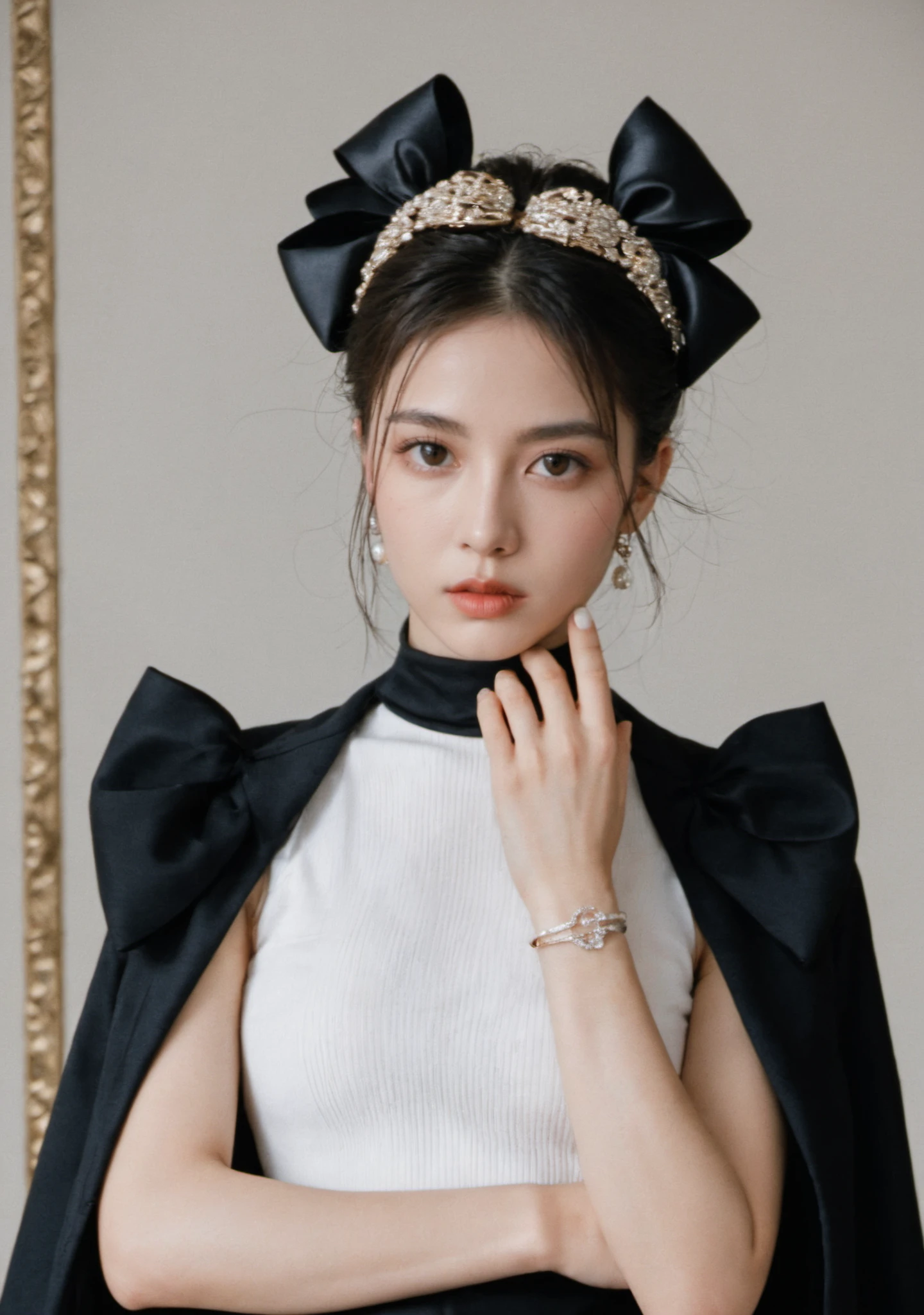 xxmix_girl,a woman with a bow on her head and a ring on her finger and a ring on her hand