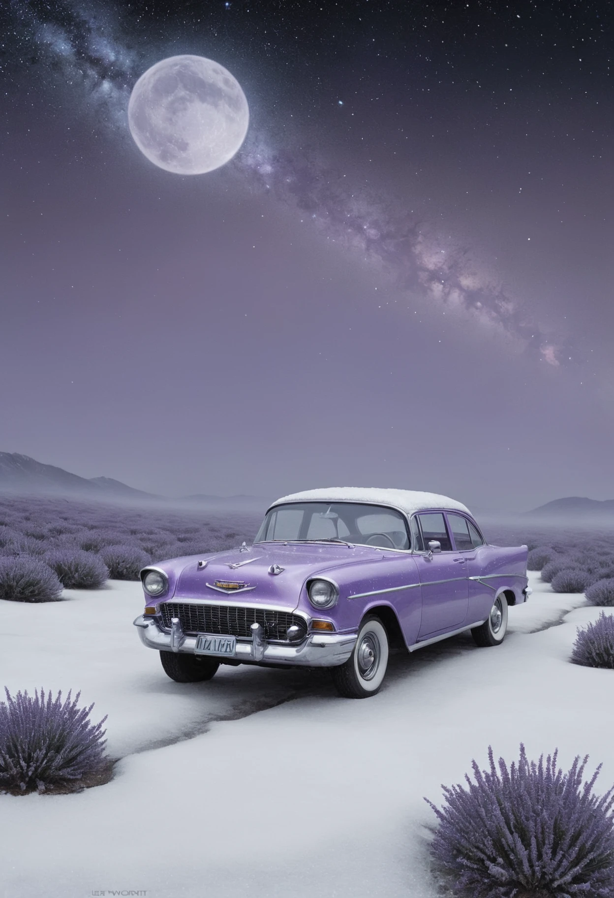 Airbrush painting, masterpiece, Profound [Police car|Chevrolet], anthropomorphic, Lavender patterns, Extragalactic planet background, Snowy, horizon-centered, behance, Starlight, L USM, Cold Colors, art by Elliott Erwitt, Isometric Angle Isometric view  Eugène Boudin, a look of shock