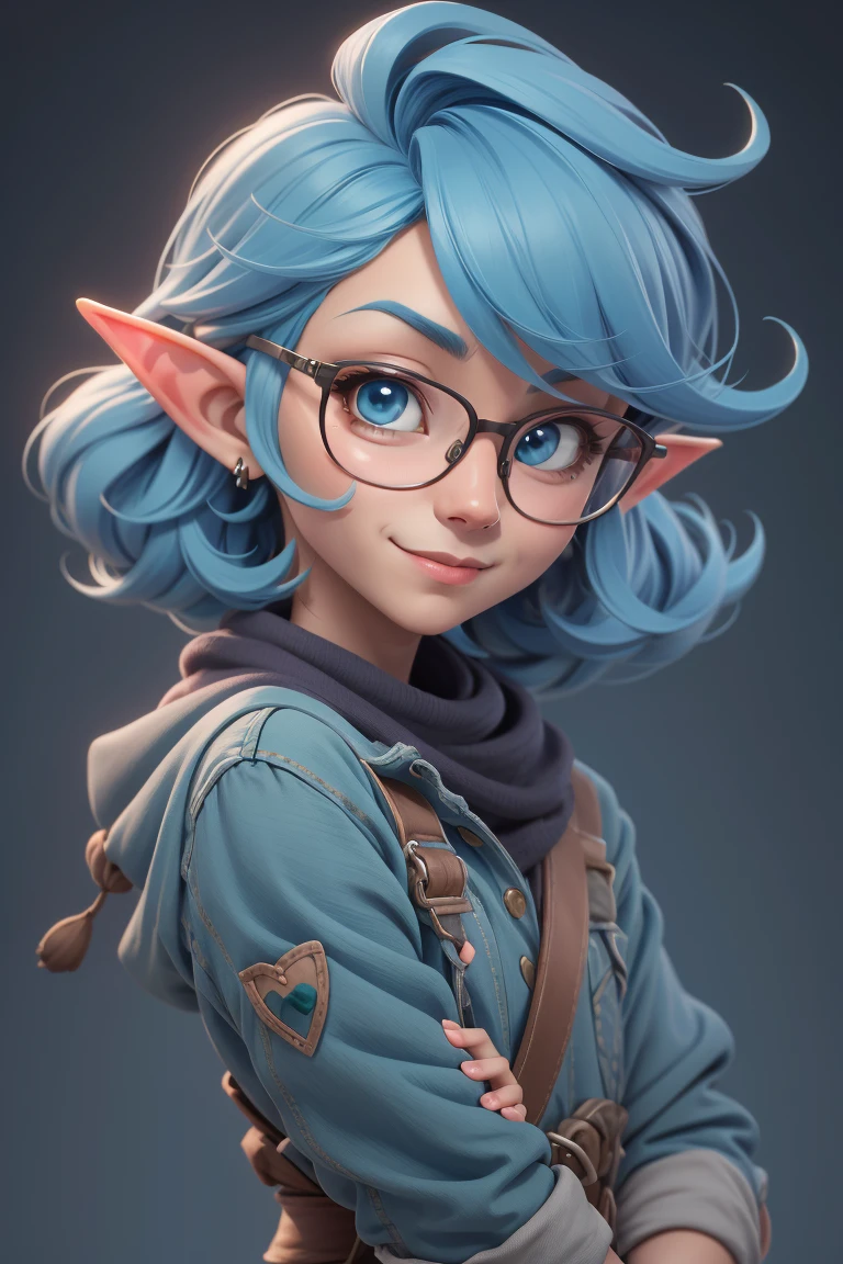 3dmm style,
(masterpiece, best quality:1.1), elf, light blue hair, glasses,anime , (smile:0.5)