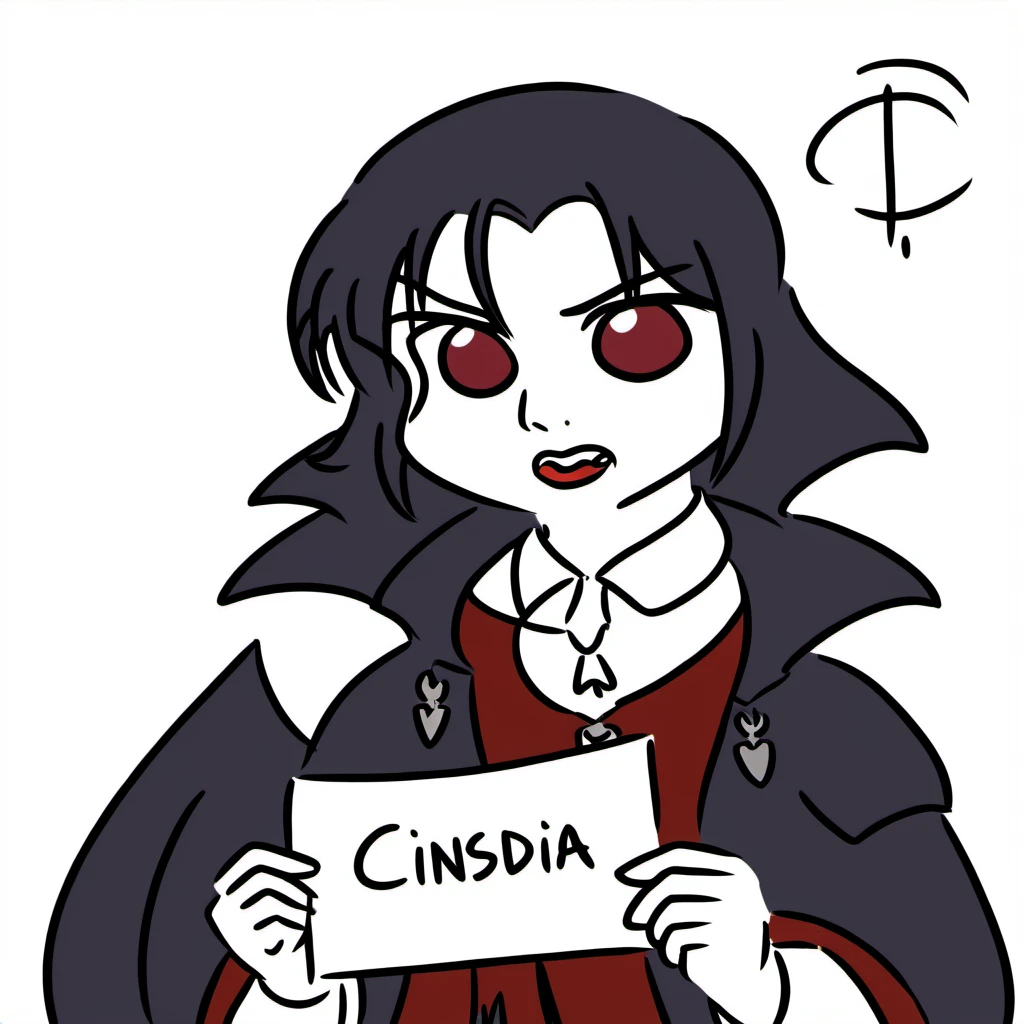 A handsome vampire male held a piece of paper with Cinsdia written on it,solo
<lora:Zzul:1>