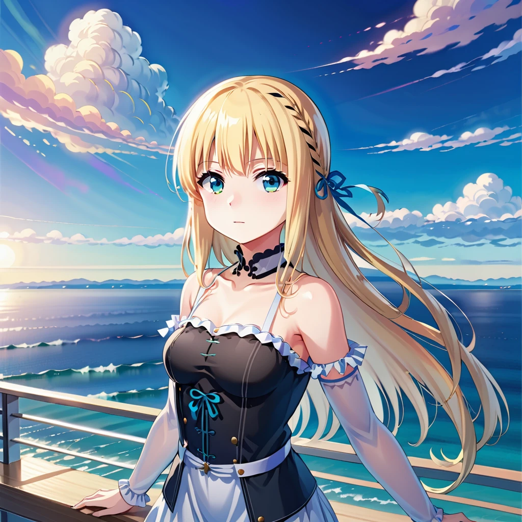 ichinoserei2, solo, 1girl,see through, ,looking at viewer, sky, collarbone, outdoors,cloud, ocean, HDR <lora:last:0.66>