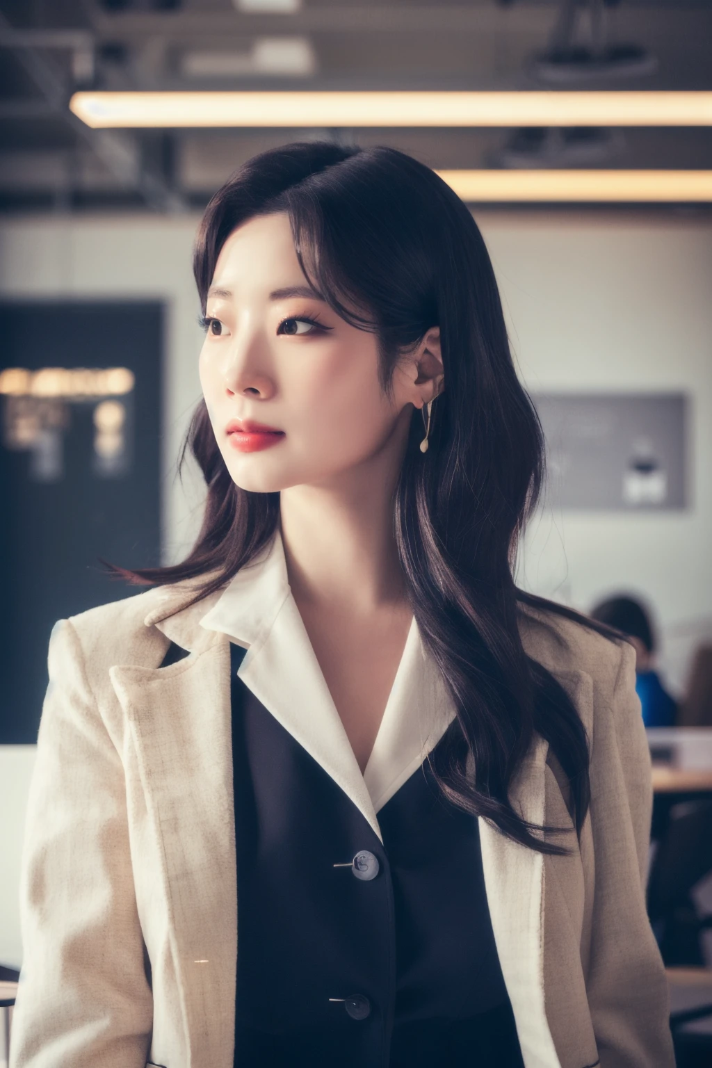 <lora:Dahyun_BRA:1>, (a picture of Dahyun, office worker, suit, office indoors), (detailed lighting, extremely detailed skin, extremely detailed hair, shadows, 8k), looking at viewer, (High Key Lighting), masterpiece, top quality, best quality, official art, unity 8k wallpaper, highres, ultra-high res, ultra-detailed, beautiful and aesthetic