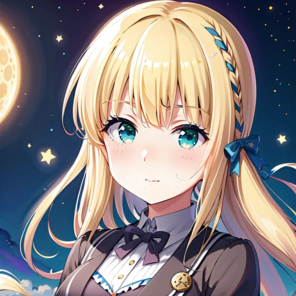 ichinoserei2, 1girl, icre2-school uniform, solo, looking at viewer, ribbon,starry sky, , <lora:last:0.75>