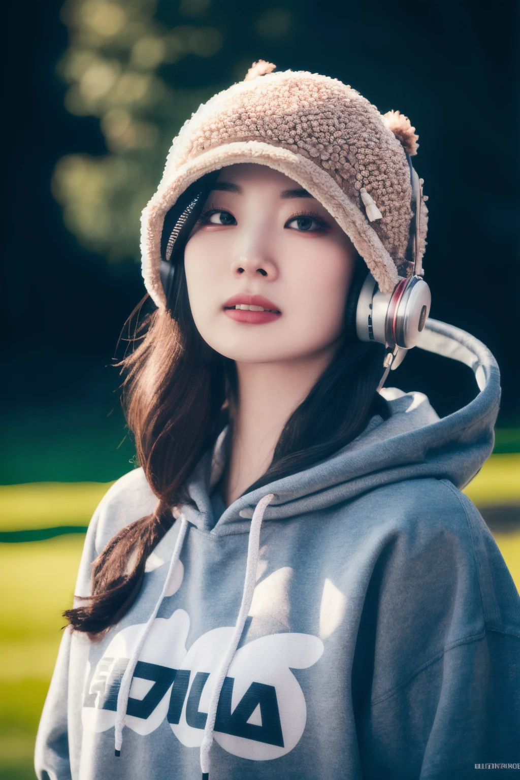 <lora:Dahyun_BRA:1>, (a picture of Dahyun, hoodie, headphones, hat), (detailed lighting, extremely detailed skin, extremely detailed hair, shadows, 8k), looking at viewer, (High Key Lighting), masterpiece, top quality, best quality, official art, unity 8k wallpaper, highres, ultra-high res, ultra-detailed, beautiful and aesthetic