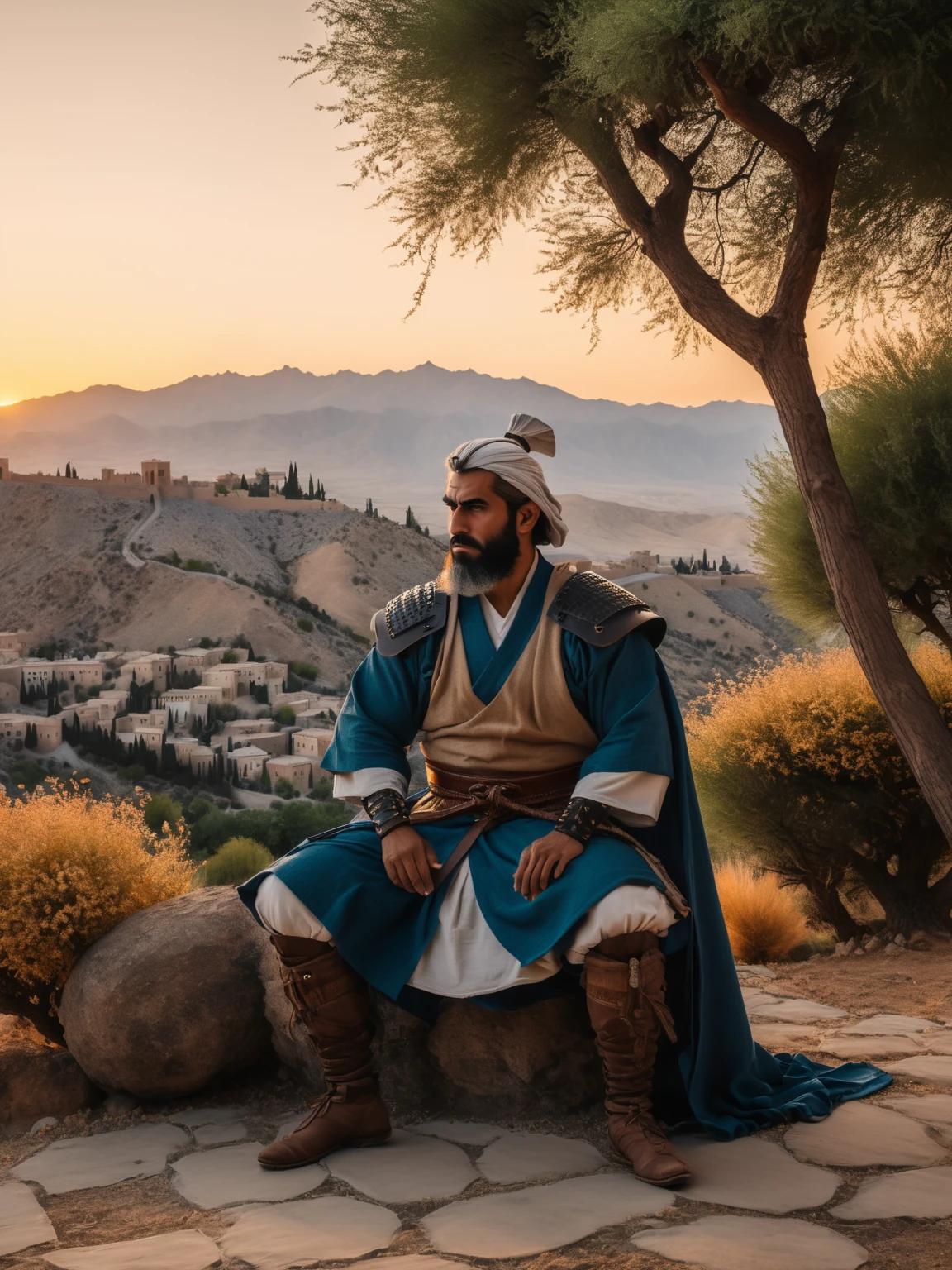 Raw photo, 8k uhd, dslr, soft lighting, high quality, film grain, Fujifilm XT3,
Hyperdetailed Samurai Man, Landscaping, Iranian background, at Dusk, Orientalism Art, Film grain,
<lora:xl_more_art-full-beta2:1>