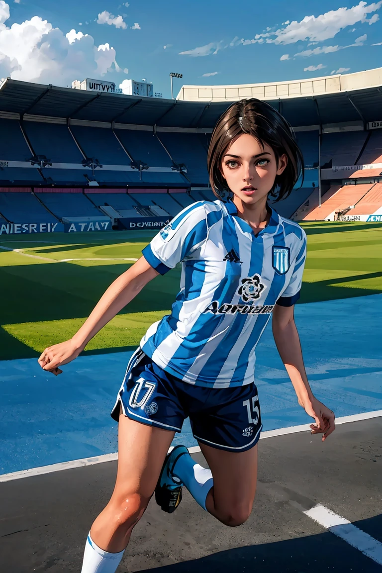 (extremely detailed CG unity 8k wallpaper), (best quality), (ultra-detailed), (best illustration), 1girl, Jill Valentine, detailed soccer stadium, outdoors, beautiful sunlight, racingfutclub, soccer uniform, shorts, socks, soccer, (striped uniform), short hair <lora:sxz-jill-valentine-v2:0.55>, zotovalentine <lyco:racingfutclub-10 (1):0.3>, full body