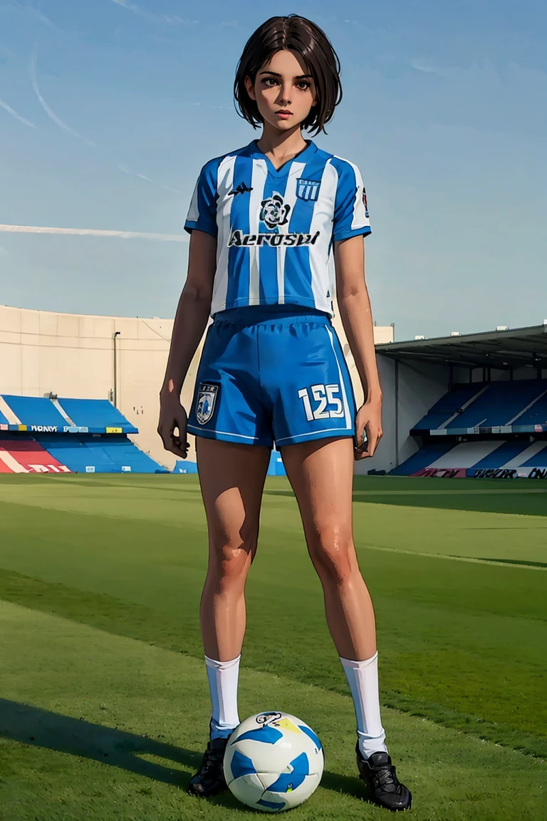 (extremely detailed CG unity 8k wallpaper), (best quality), (ultra-detailed), (best illustration), 1girl, Jill Valentine, detailed soccer stadium, outdoors, beautiful sunlight, racingfutclub, soccer uniform, shorts, socks, soccer, (striped uniform), short hair <lora:sxz-jill-valentine-v2:0.55>, zotovalentine <lyco:racingfutclub-10 (1):0.3>, full body