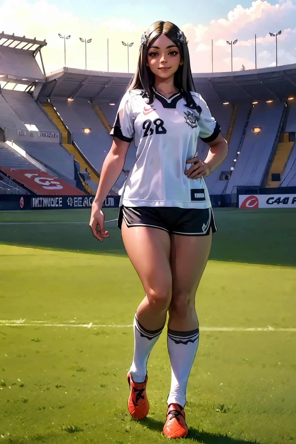 1 woman, pale skin , 20 years、hyper detailed face、Detailed lips kissing、A detailed eye、double eyelid、soft smile, as you walk slowly down the stadium)、( striped baseball shirt and cap :1.2)、, white colour striped baseball shirt, (no panties), no panties, (half naked 1.5), (Glamorous body)、(Colossal tits showing)、thighs thighs thighs thighs, Perfect fit, Perfect image realism, Background with: (vip aisle at stadium:1.2), Cowboy Shot, In-depth background, detailed costume, Perfect lighting、Hyper-Realism、(Photorealsitic:1.4)、8K maximum resolution, (masterpiece), highly detailed, Professional, pussy facing camera, waist shot, (spreading legs 1.5), squirting pussy, pussy squirting water splashing