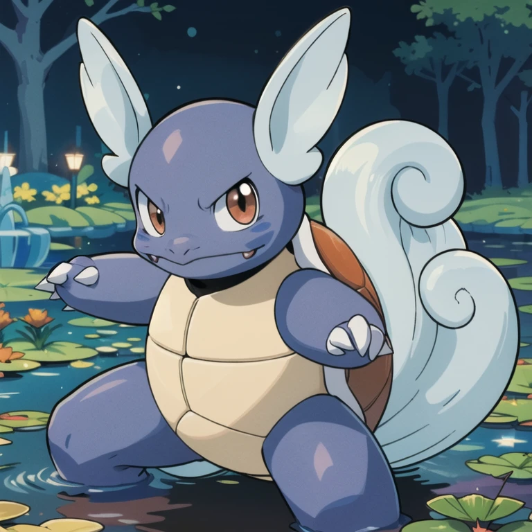centered, award winning photo, (looking at viewer:1.2), | Wartortle_Pokemon, |pond, lily pads, | bokeh, depth of field, cinematic composition, | <lora:Wartortle_Pokemon_Anime:0.8>