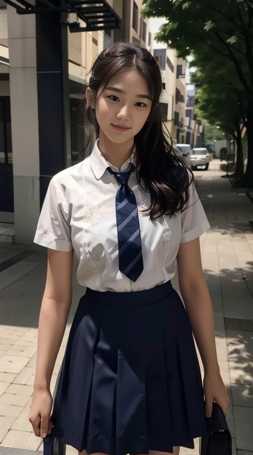 (cowboy shot), (masterpiece), (best quality:1.0), (ultra highres:1.0), (detailed face, detailed skin, ray tracing, subsurface scattering:1.1), smile,
(1girl, 24 years old:1.2), acjc, school uniform <lora:acjcv3:0.6>, school tie, short sleeve white shirt, blue pleated skirt,
school crest on uniform shirt,
(school garden:1.1), 8K,8k  uhd,dslr,Nikon Z9, soft lighting,high quality,film grain,((cinematic look)),soothing tones,insane details,intricate details,hyperdetailed, epic realistic, real picture, intricate details, ultra-detailed, ultra highres, depth field, photorealistic,realistic:1.2),best quality, realistic, photorealistic, (intricate details:1.2), (delicate detailed), (cinematic light), clear line, sharp focus, realistic face, detailed face, unity 8k wallpaper, ultra high res, (photorealistic:1.4)