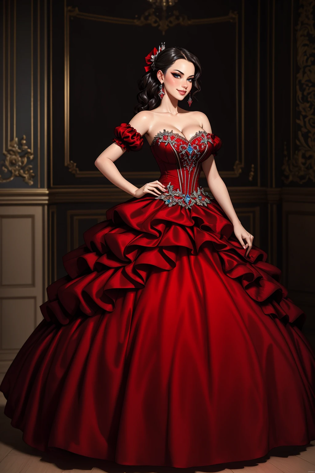 ((Masterpiece, best quality)), edgQuality,smug,smirk,bimbo,glossy,
ballgown, a woman in a red dress posing for a picture , wearing a ballgown,
 <lora:edgBallgown_MINI:1>