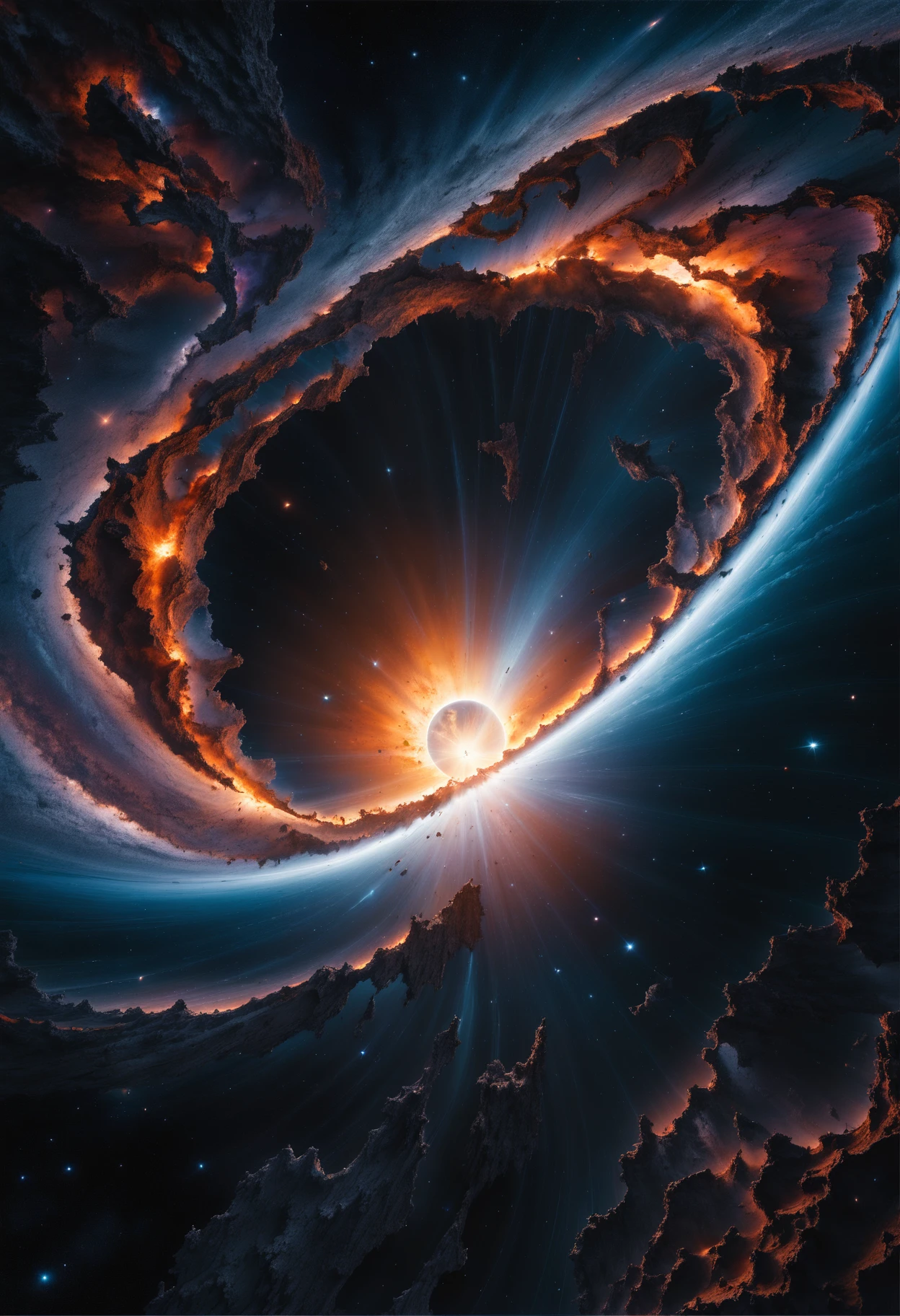 hyperrealistic mixed media image of unimaginable incomprehensible cosmic energy ripping apart space and time, stunning 3d render inspired art by greg rutkowski and xiang duan and thomas eakes, hp lovecraft, masterpiece, best quality, photograph, dreamlike, face focus, intricate details, sharp focus, photography, photorealism, photorealistic, soft focus, volumetric light, (intricate details), (hyperdetailed), high detailed, lot of details, high quality, soft cinematic light, dramatic atmosphere, atmospheric perspective, (grim dark sci-fi fantasy), action packed, explosions, violence, chaos, chaotic, destruction