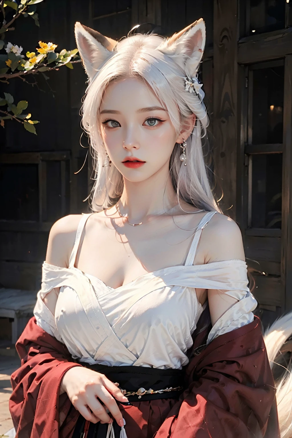 face lighting,bright backlight,medium breasts,super high resolution,best quality,Photos,4k,(Realistic:1.2),huli,1girl,white hair,fox ears,blue eyes,china_dress,hanfu,<lora:huli_09:0.9>,