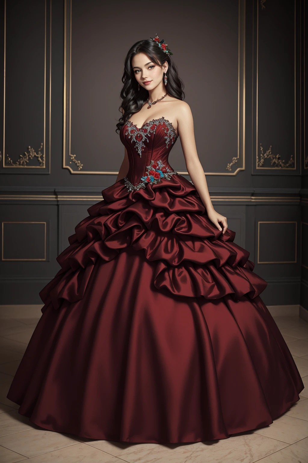 ((Masterpiece, best quality)), edgQuality,smug,smirk,
ballgown, a woman in a red dress posing for a picture , wearing a ballgown,
 <lora:edgBallgown_MINI:1>