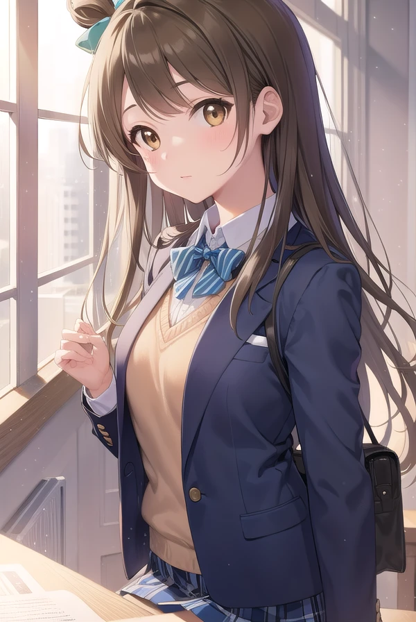 kotoriminami, <lora:kotoriminami-lora-nochekaiser:1>, 
kotori minami, brown hair, (brown eyes:1.5), one side up, hair ribbon, ribbon, long hair,
BREAK blazer, blue skirt, jacket, otonokizaka school uniform, pleated skirt, school uniform, winter uniform,
BREAK looking at viewer,
BREAK indoors, classroom, 
BREAK <lyco:GoodHands-beta2:1>, (masterpiece:1.2), best quality, high resolution, unity 8k wallpaper, (illustration:0.8), (beautiful detailed eyes:1.6), extremely detailed face, perfect lighting, extremely detailed CG, (perfect hands, perfect anatomy),