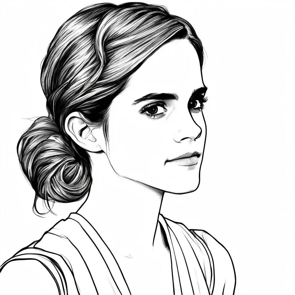 a beautiful drawing of Emma Watson, black and white, black & white,ColoringBookAF, <lora:ColoringBook:1>