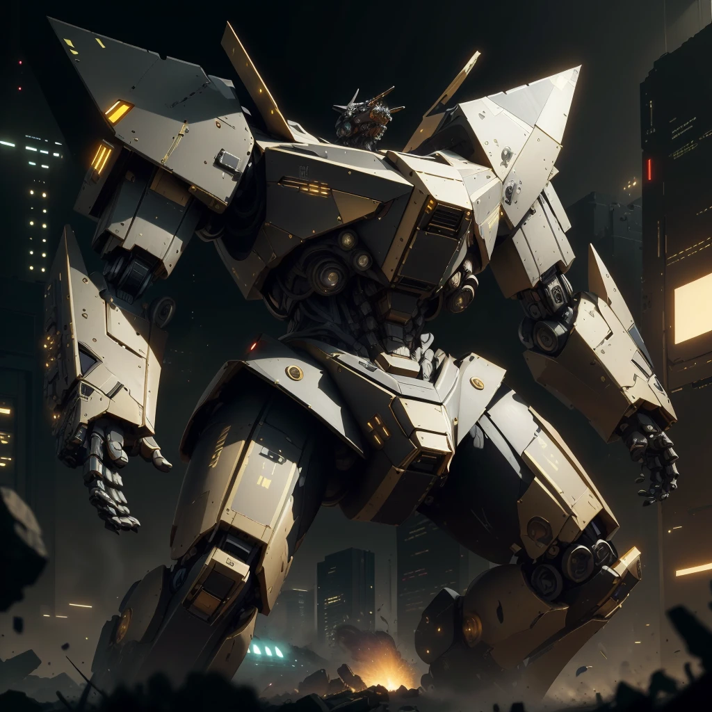 <lora:LuxTech-20:0.8>,luxtech ,scifi, luxurious, cyberpunk,
battle mech , destruction,