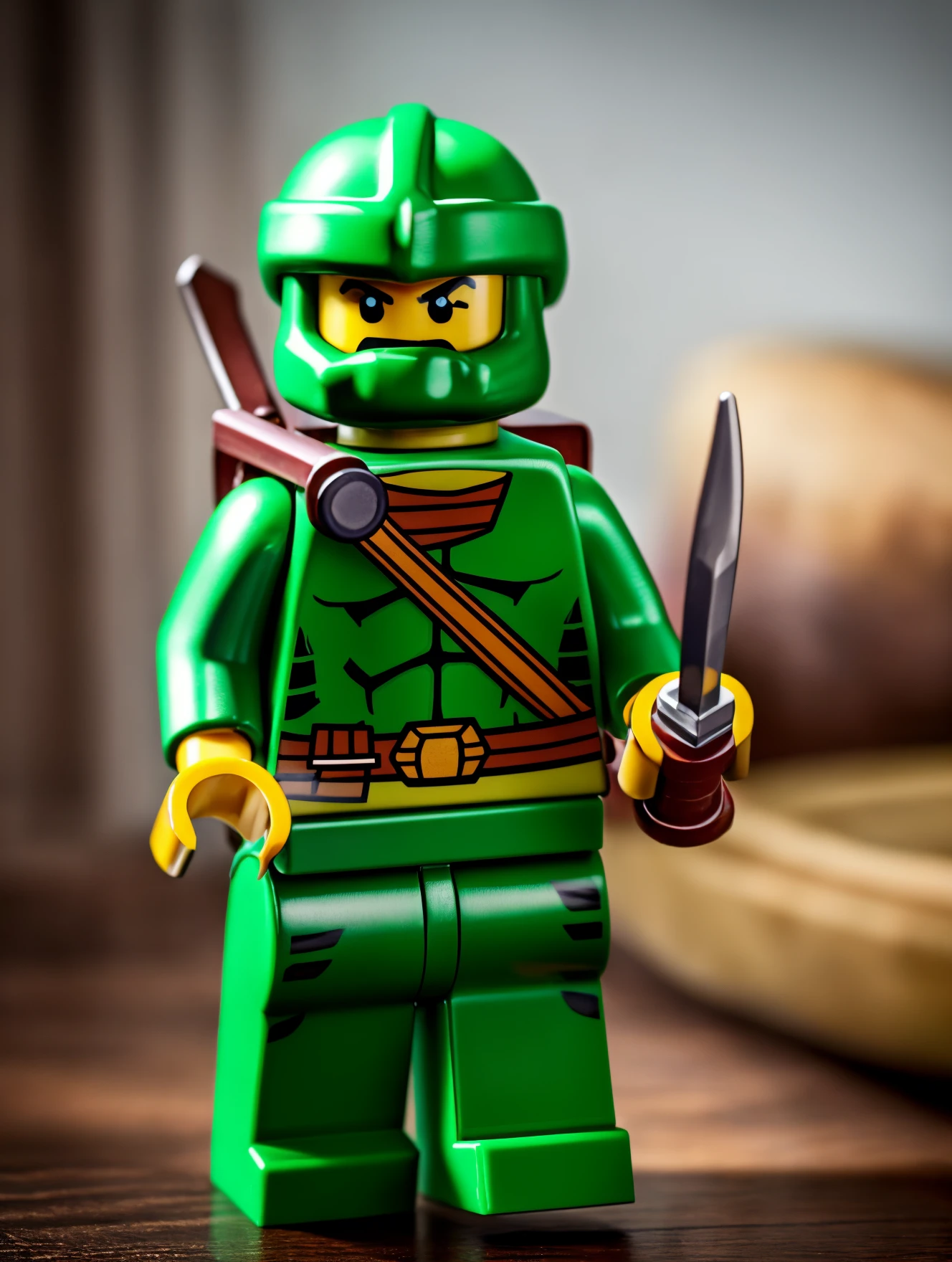 RAW photo, <lora:lego_v2.0.768-000035:0.8>
LEGO MiniFig, TMNT, Leonardo with swords, (high detailed skin:1.2), 8k uhd, dslr, soft lighting, high quality, film grain, Fujifilm XT3