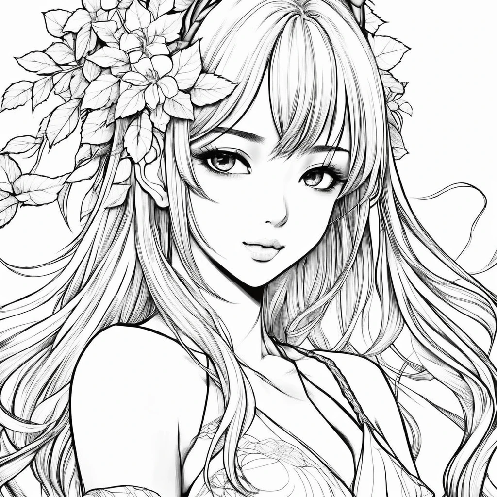 1girl, asian, anime style, beautiful, ColoringBookAF, <lora:ColoringBook:1>