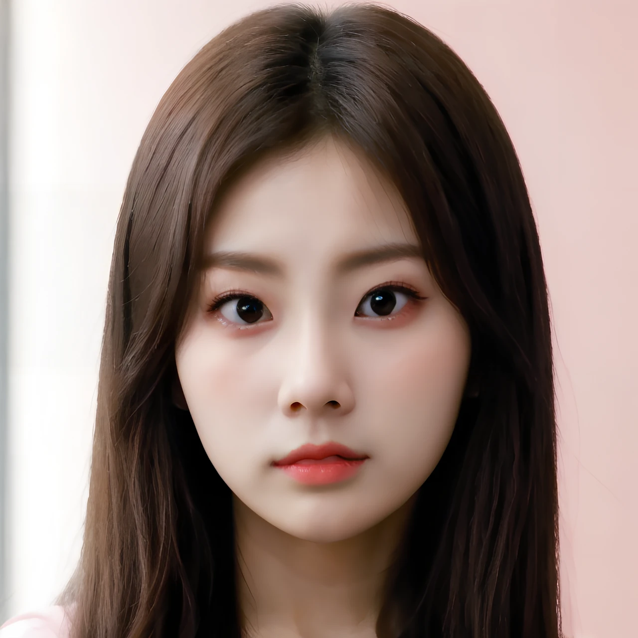pink background, hyper realistic lifelike texture dramatic lighting unreal engine trending on art station, award winning photo, nikon RAW photo,8 k, Fujifilm XT3,masterpiece, best quality, realistic, photorealistic, ultra detailed, extremely detailed face, solo,1girl, standing, fashionable and trendy atmosphere, high-end makeup products, and a stylish expression on her face, close up, pink t-shirt, closed mouth, closed lips,