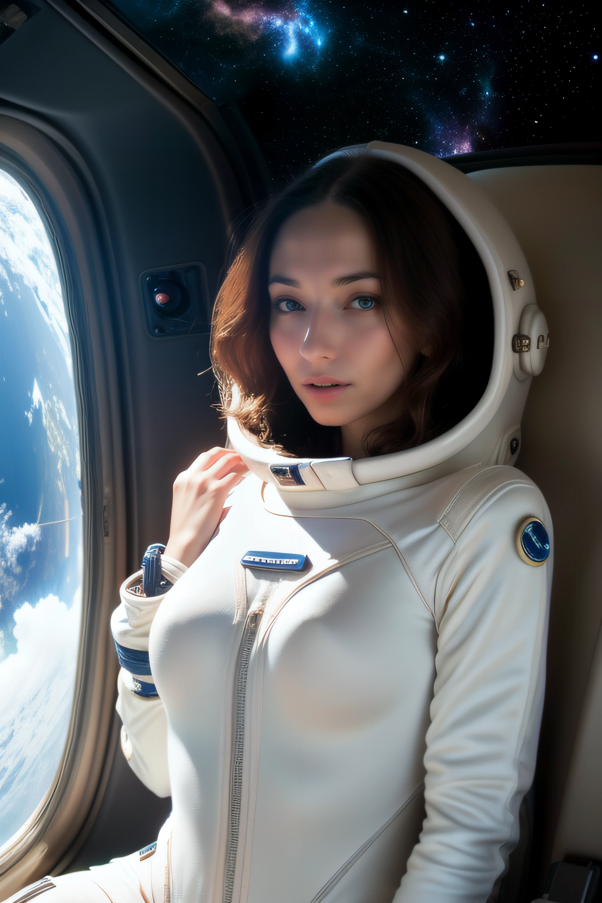 professional photograph
in space,1girl ,, spaceship interior, planets outside, looking at viewer, smile, (wearing spacesuit:1.1),
portia photodromm,
<lora:pophd_v1:1>,
((video grainyfilm)), natural cinematic lighting, ((professional photo highly defined))
realistic, best quality, photo-realistic
8k, best quality, masterpiece, realistic, photo-realistic