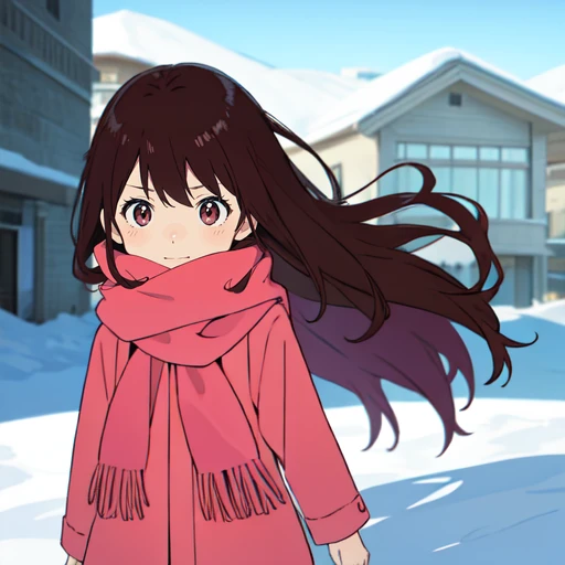 Masterpiece,1girl, yukisull, pink dress, long hair, brown eyes, happy, <lora:Yuki:0.7>, scarf